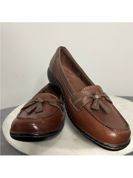 Clarks Shoes - Clarks Ashland Bubble Loafers Slip On Comfort Brown Leather Women 6W Wide Petite